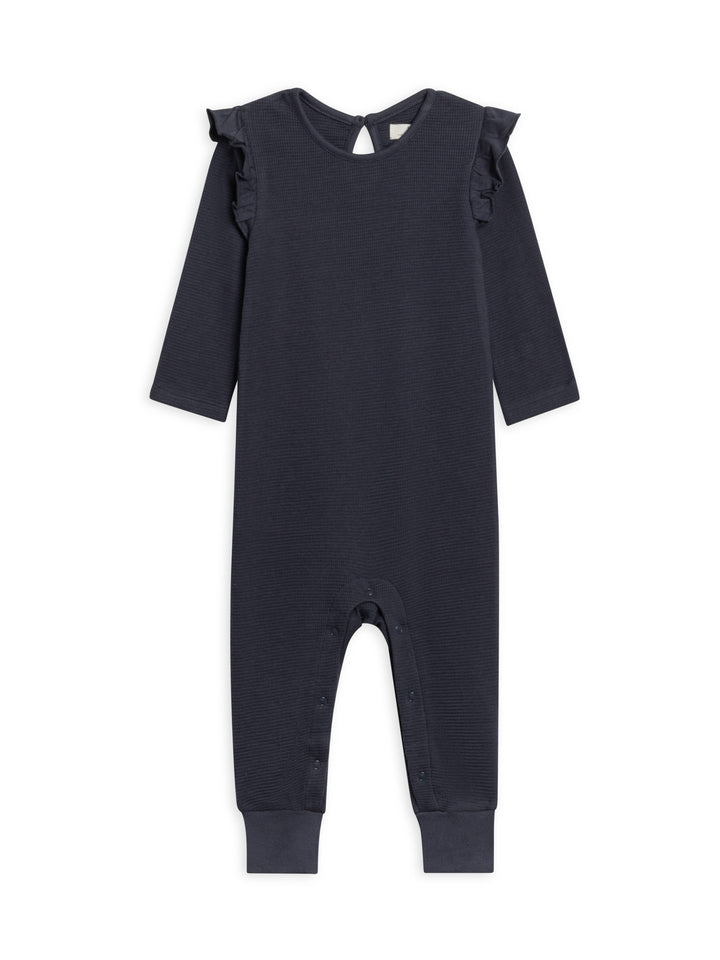 Mila Flutter Sleeve Waffle Romper - Navy