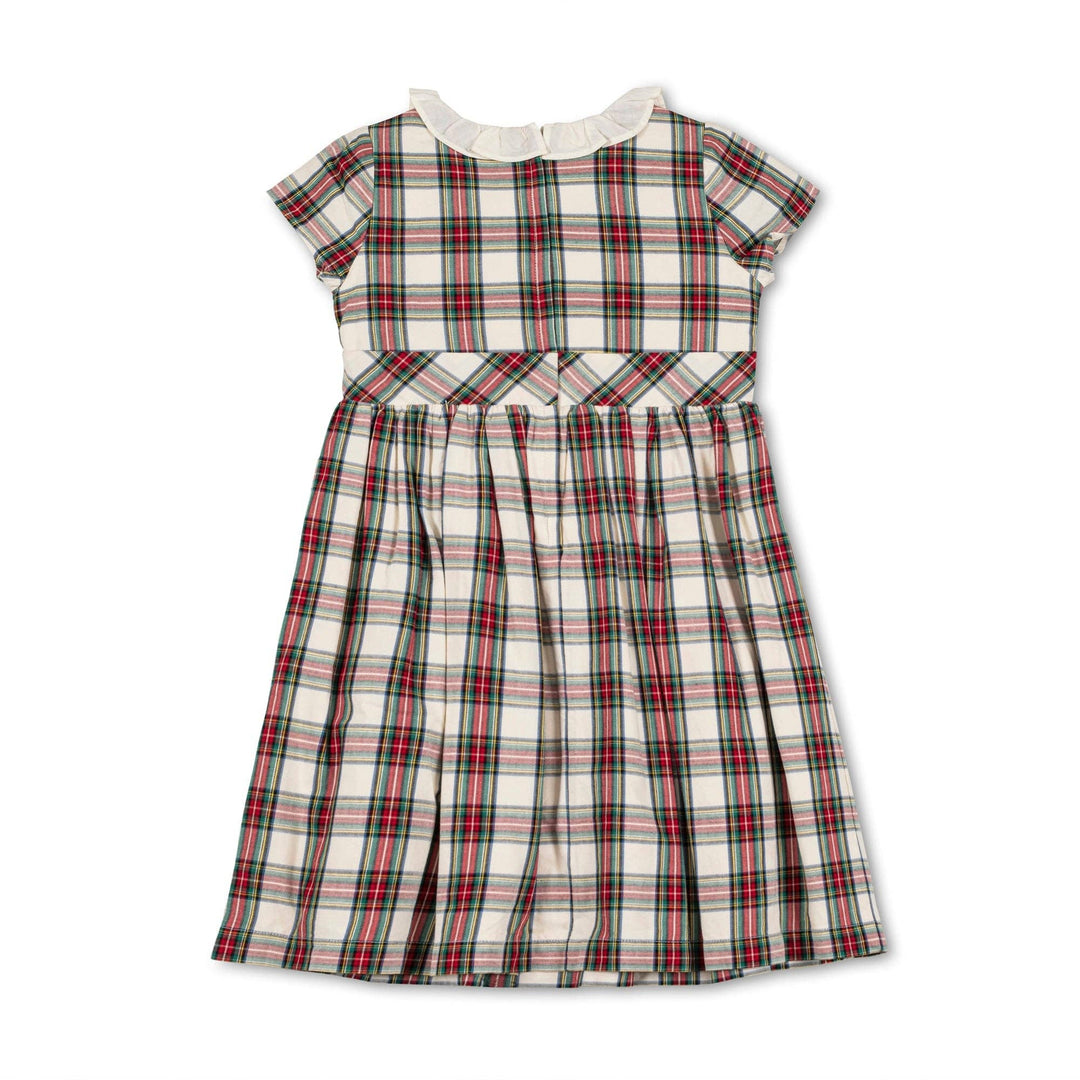 Ruffle Collar Party Dress - Ivory Holiday Tartan