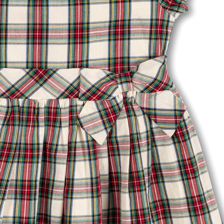 Ruffle Collar Party Dress - Ivory Holiday Tartan