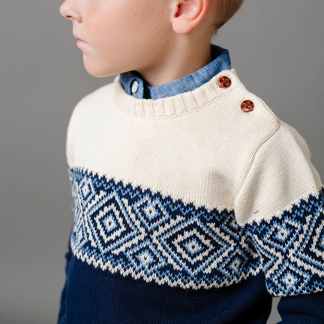 Organic Intarsia Crew Neck Button Sweater - Baby