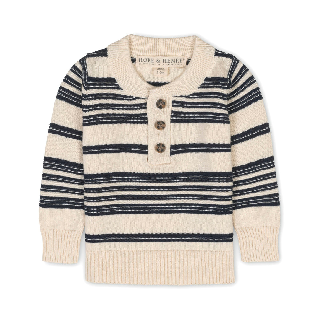 Organic Sweater Henley with Elbow Patches