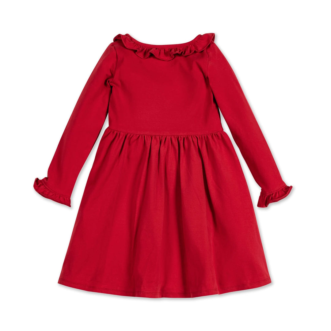 Ruffle Trim Dress - Red