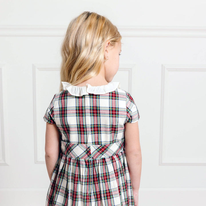 Ruffle Collar Party Dress - Ivory Holiday Tartan