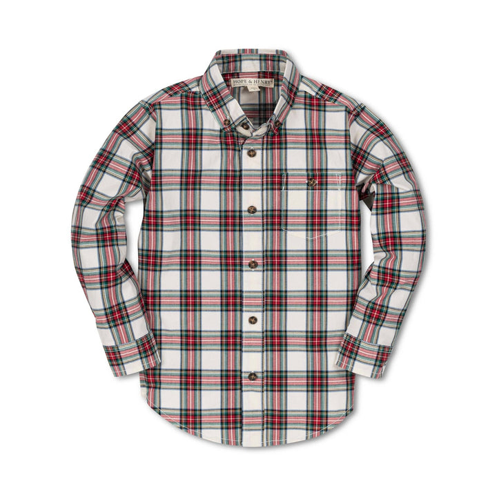 Poplin Button Down - Ivory Holiday Tartan
