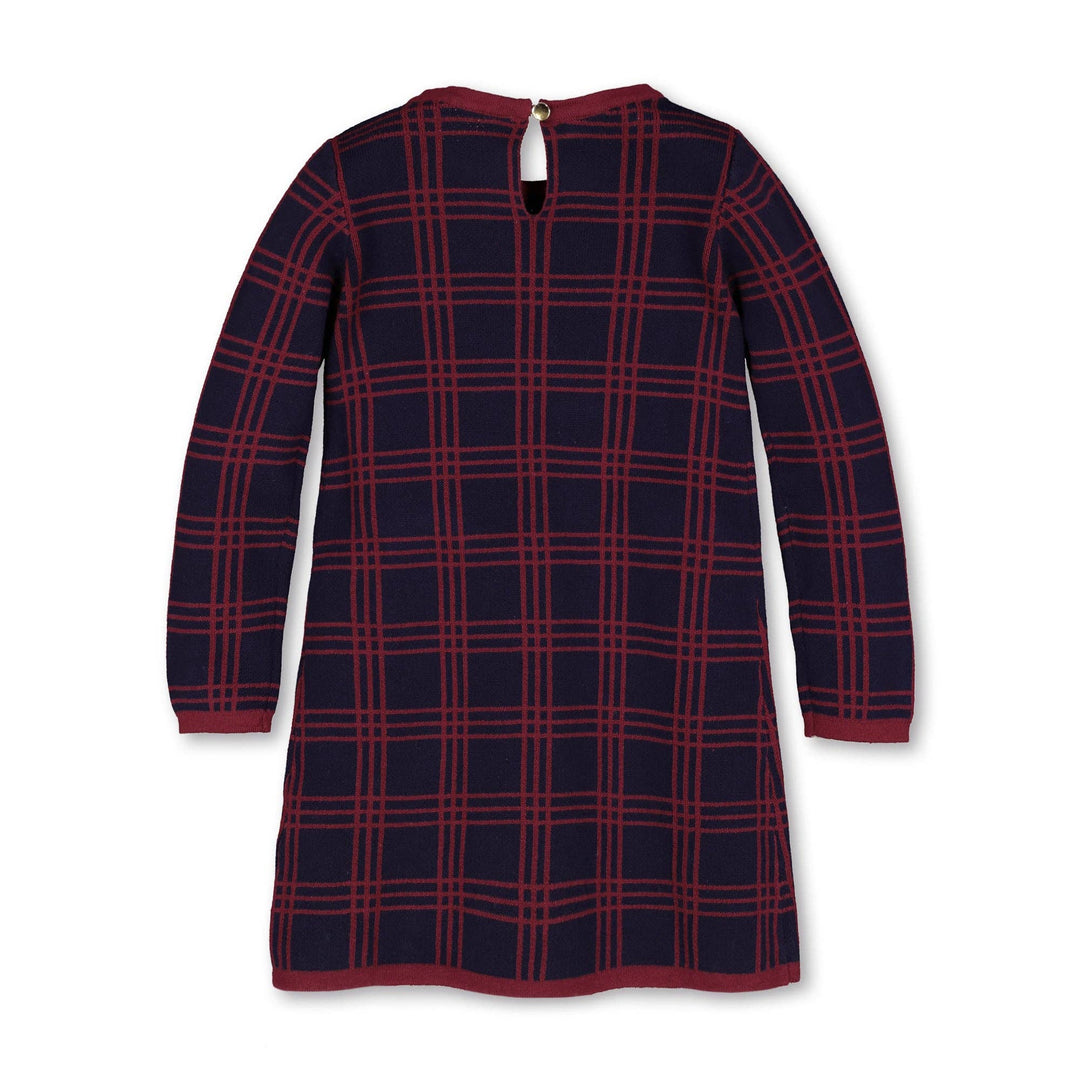 Bow Sweater Dress - Navy and Berry Plaid