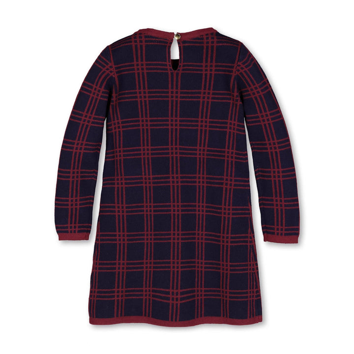 Bow Sweater Dress - Navy and Berry Plaid