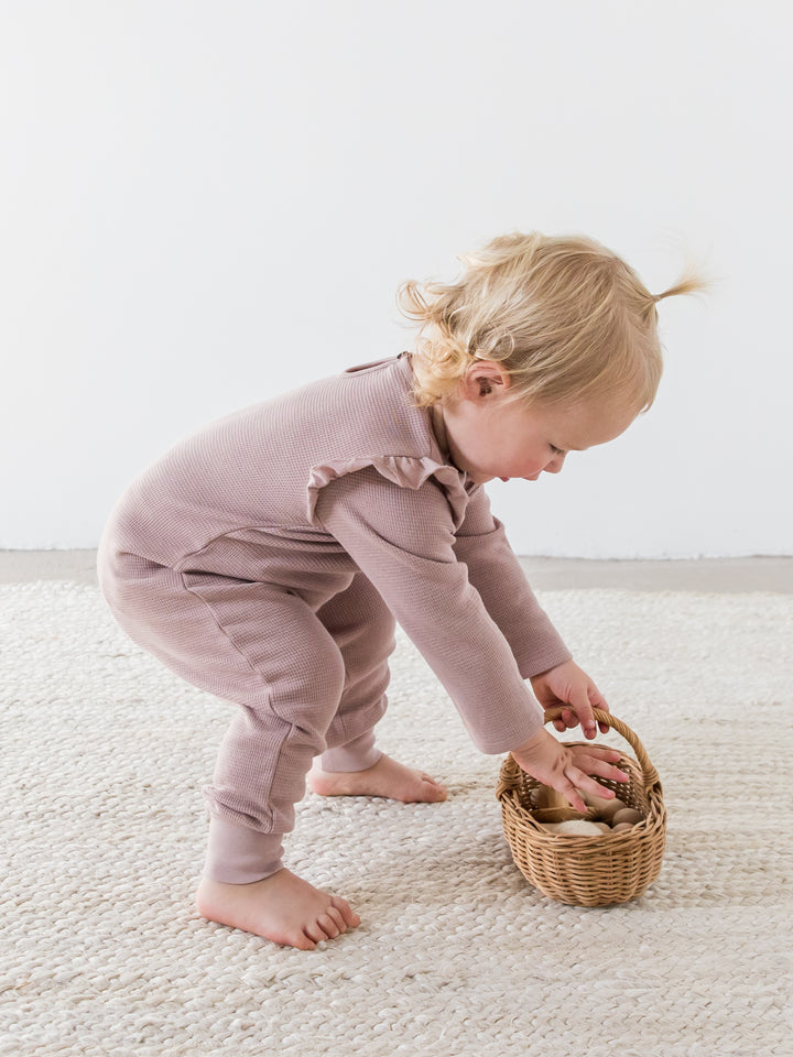 Mila Waffle Knit Flutter Sleeve Romper - Fig