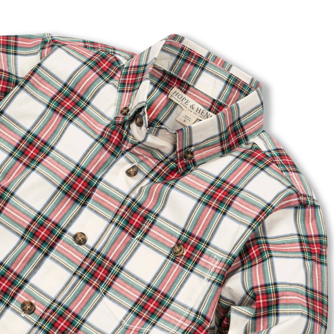 Poplin Button Down - Ivory Holiday Tartan