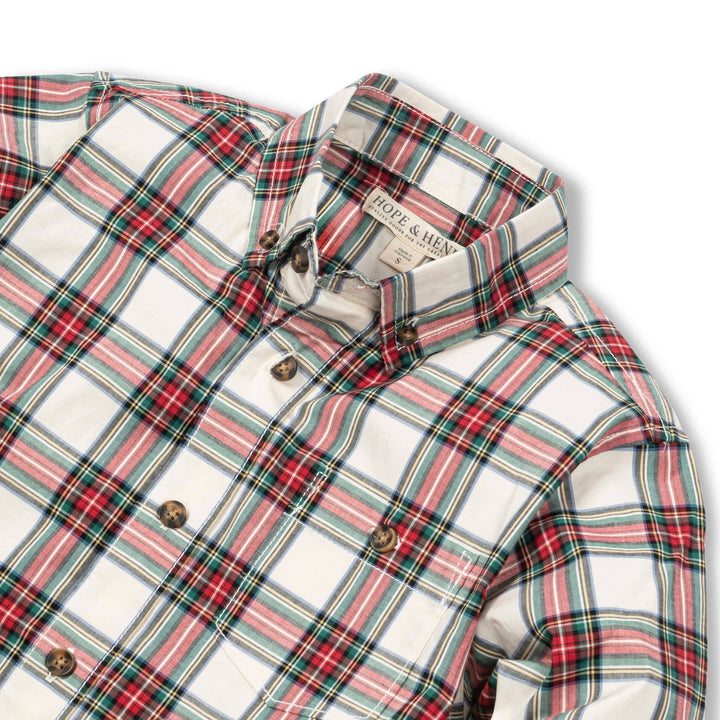 Poplin Button Down - Ivory Holiday Tartan