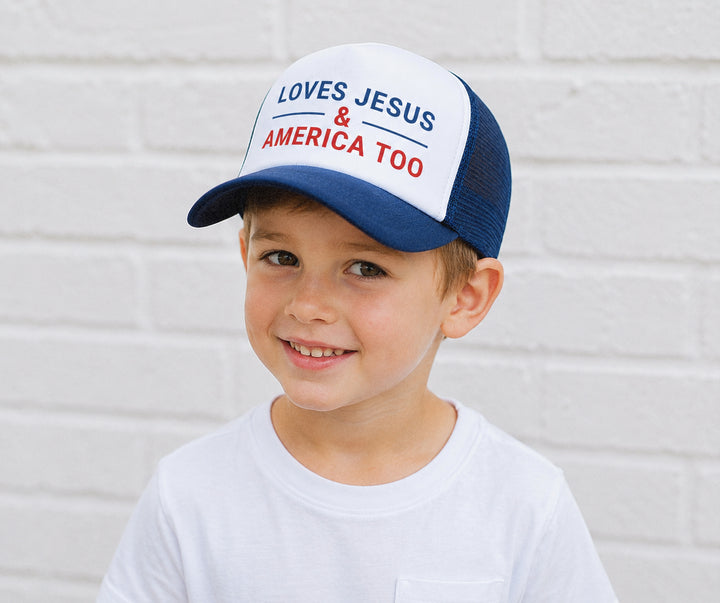 Loves Jesus & America Too Toddler Trucker Hat - Wholesale