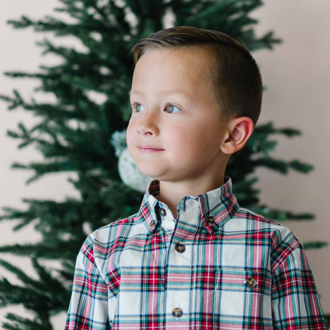 Poplin Button Down - Ivory Holiday Tartan