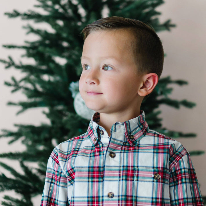 Poplin Button Down - Ivory Holiday Tartan