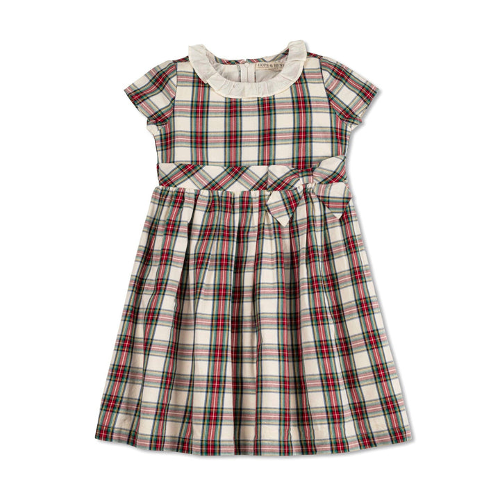 Ruffle Collar Party Dress - Ivory Holiday Tartan