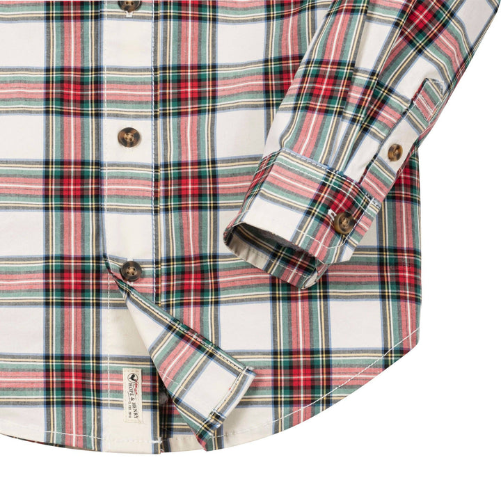 Poplin Button Down - Ivory Holiday Tartan