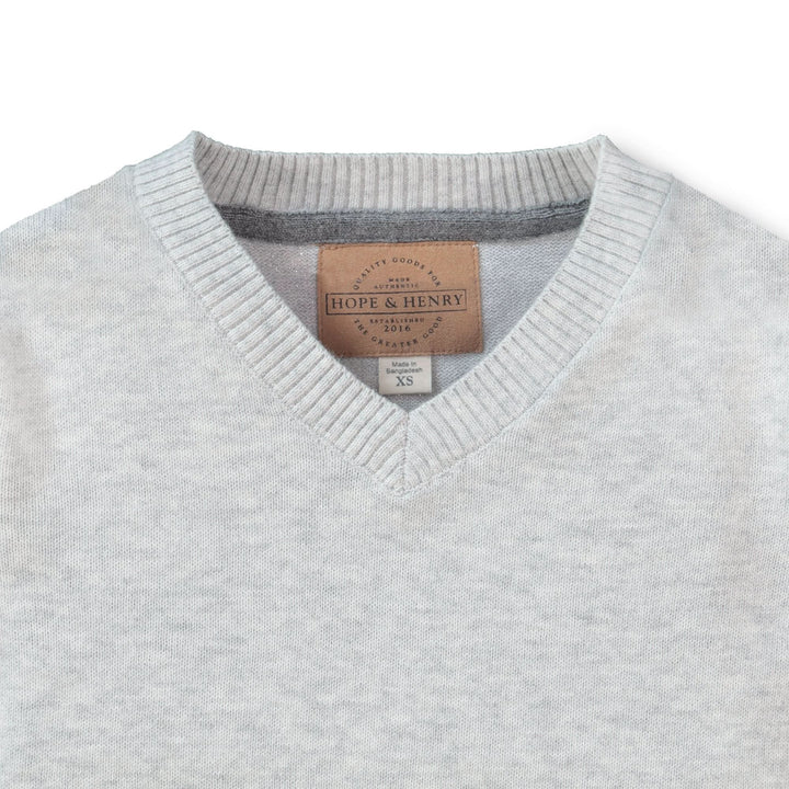 Fine Gauge V-Neck Organic Sweater with Elbow Patches - Baby