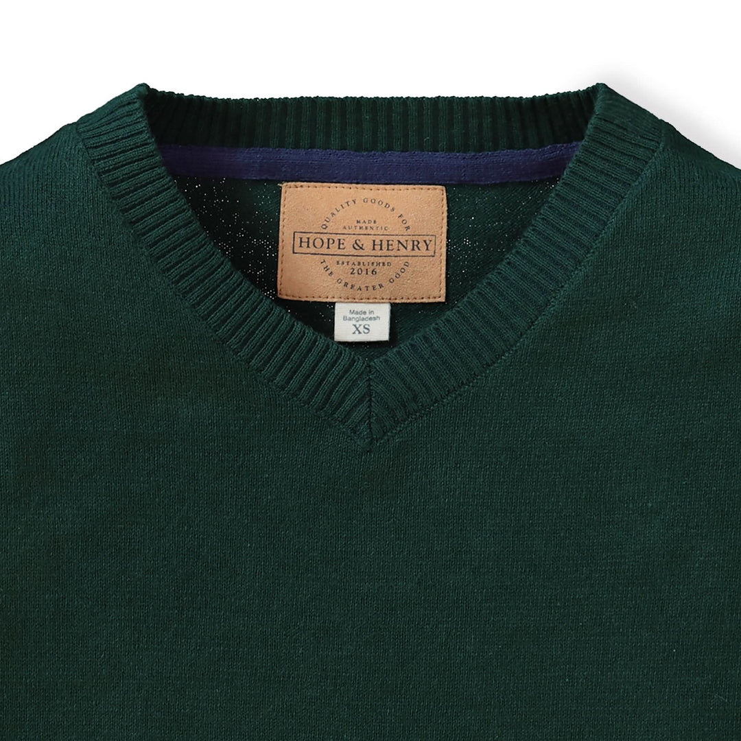 Fine Gauge V-Neck Organic Sweater with Elbow Patches - Baby