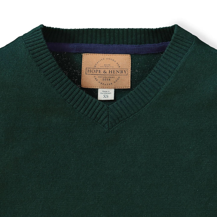 Fine Gauge V-Neck Organic Sweater with Elbow Patches - Baby
