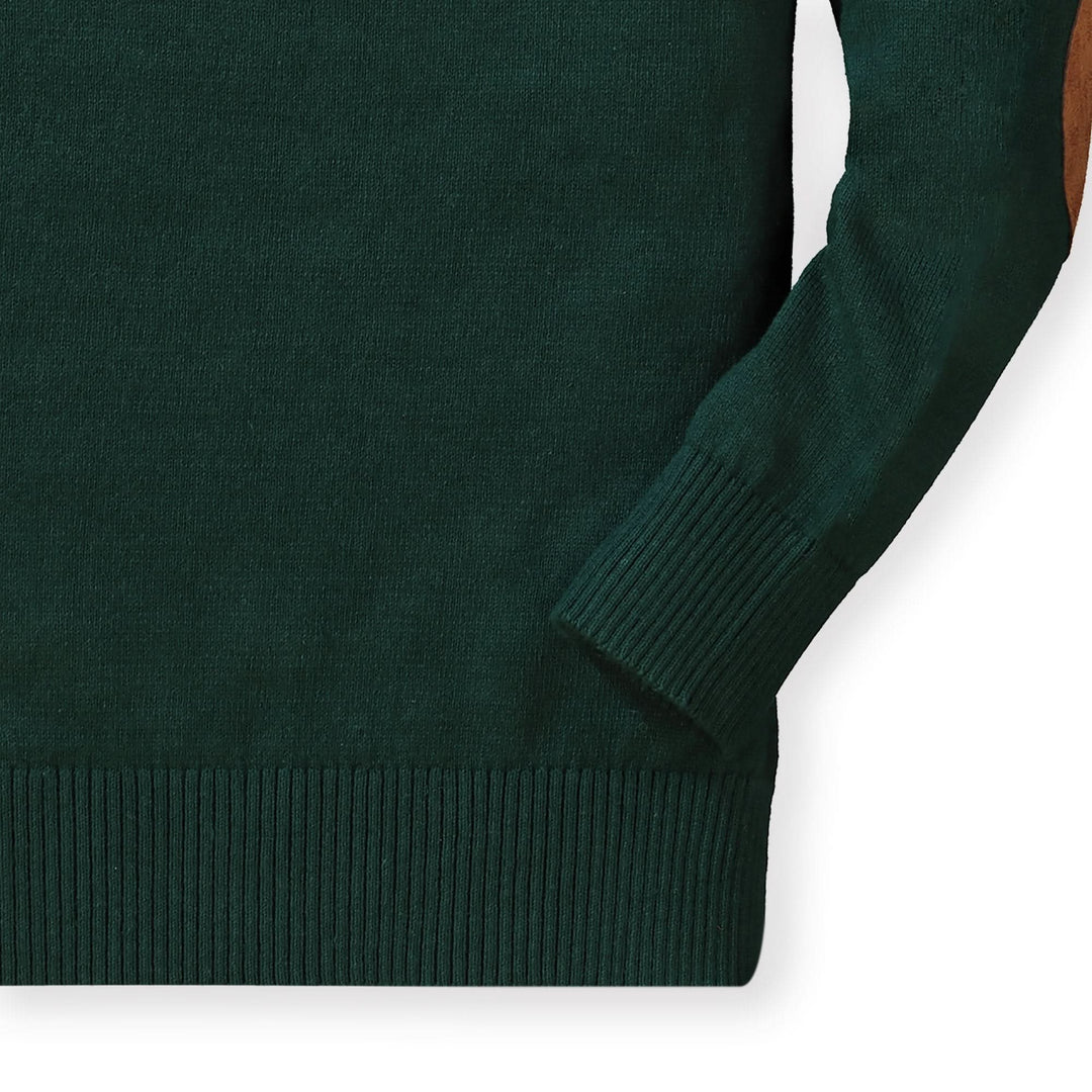 Fine Gauge V-Neck Organic Sweater with Elbow Patches - Baby