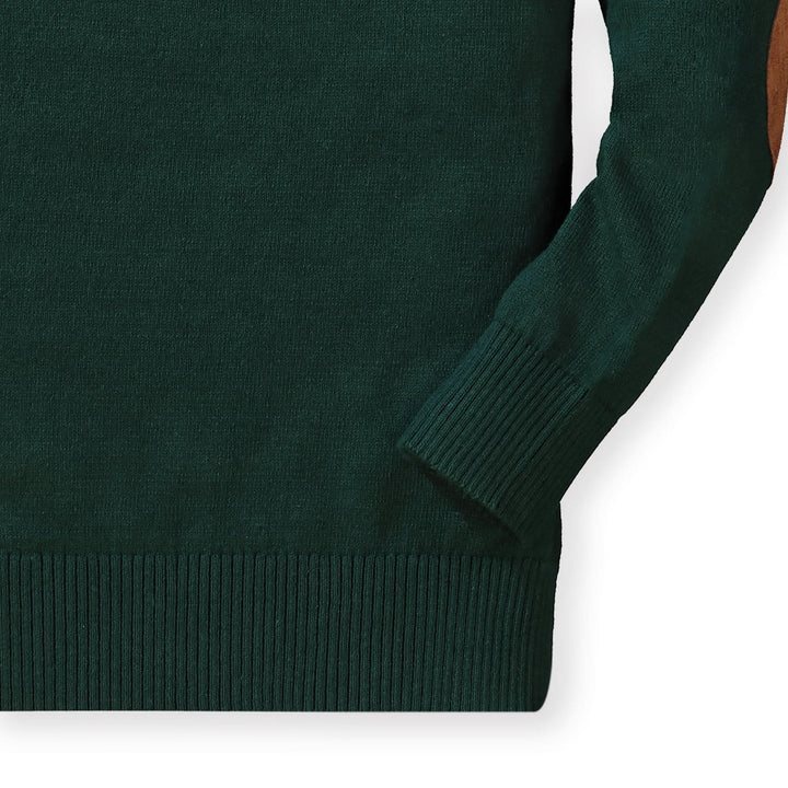 Fine Gauge V-Neck Organic Sweater with Elbow Patches - Baby