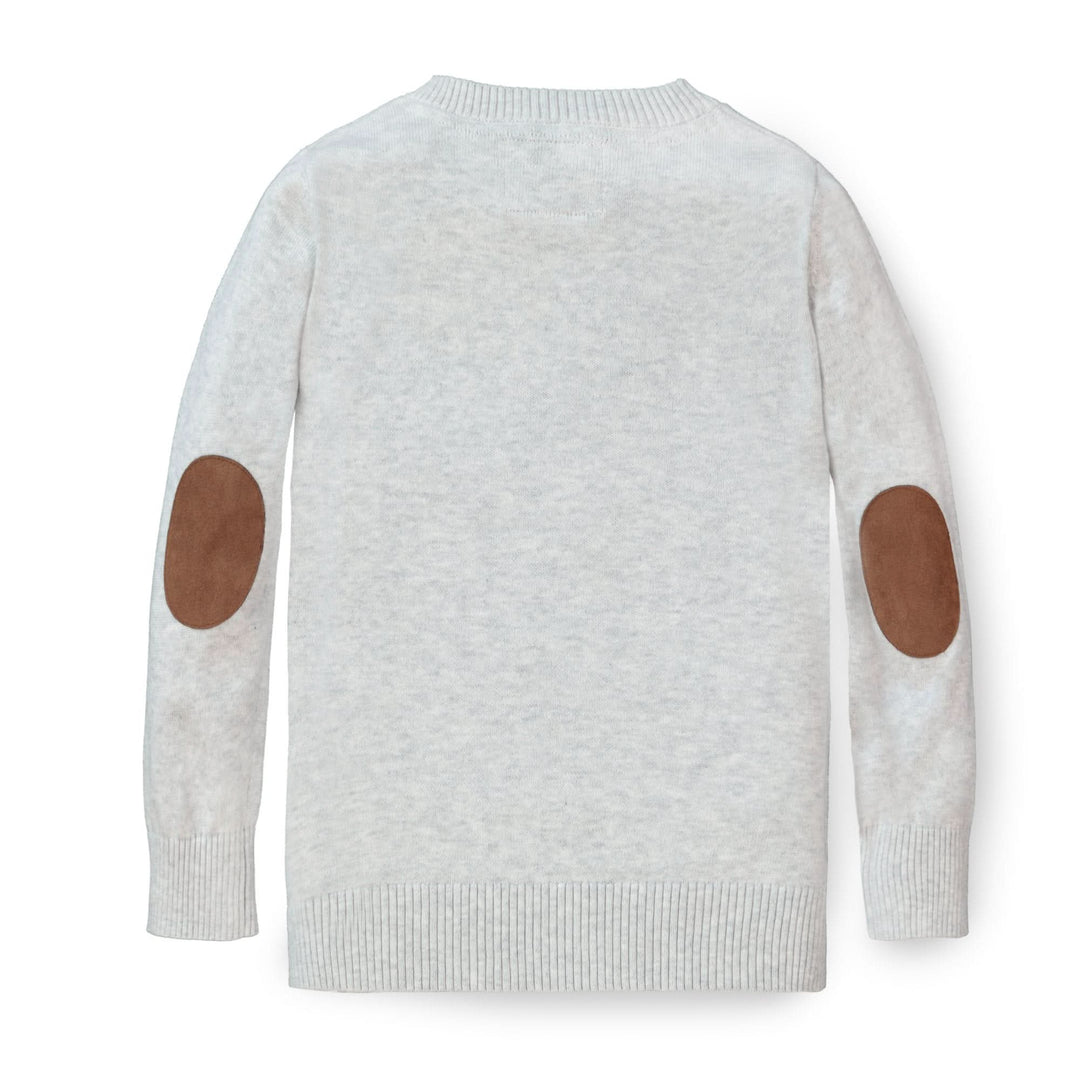 Fine Gauge V-Neck Organic Sweater with Elbow Patches - Baby