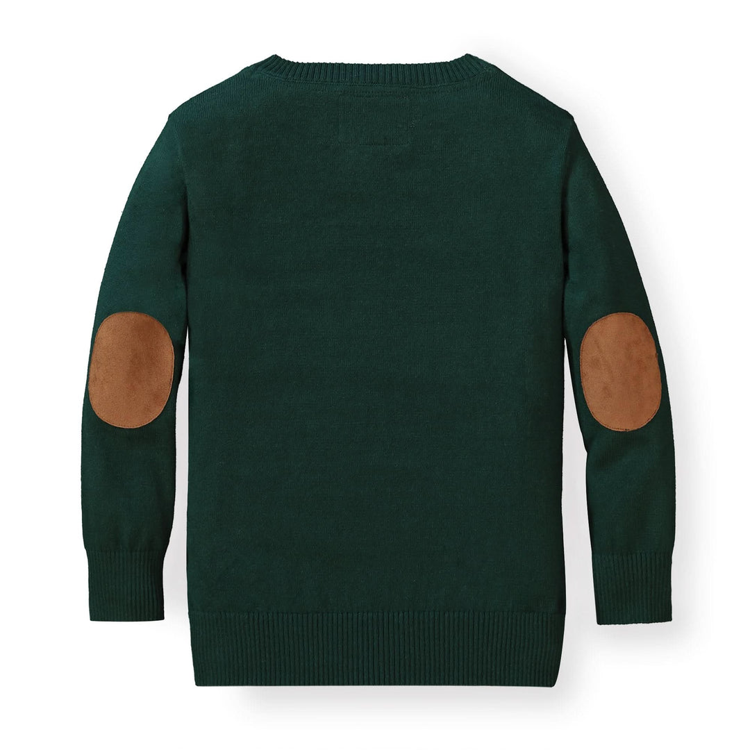 Fine Gauge V-Neck Organic Sweater with Elbow Patches - Baby