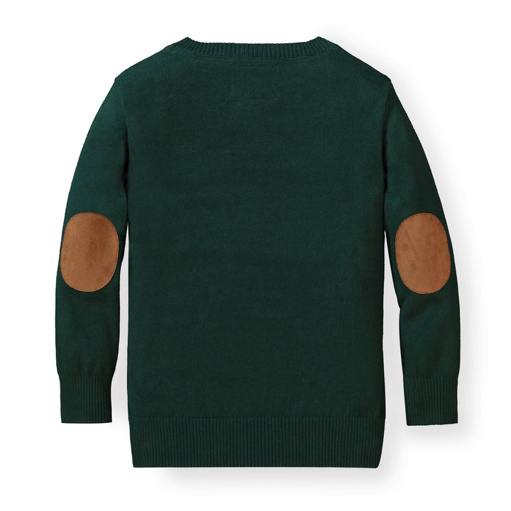 Fine Gauge V-Neck Organic Sweater with Elbow Patches - Baby