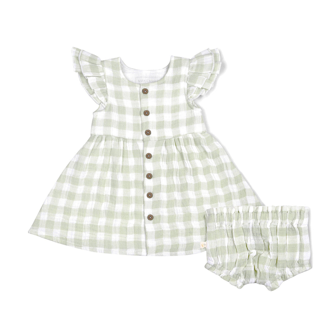 Button Flutter Dress - Gingham